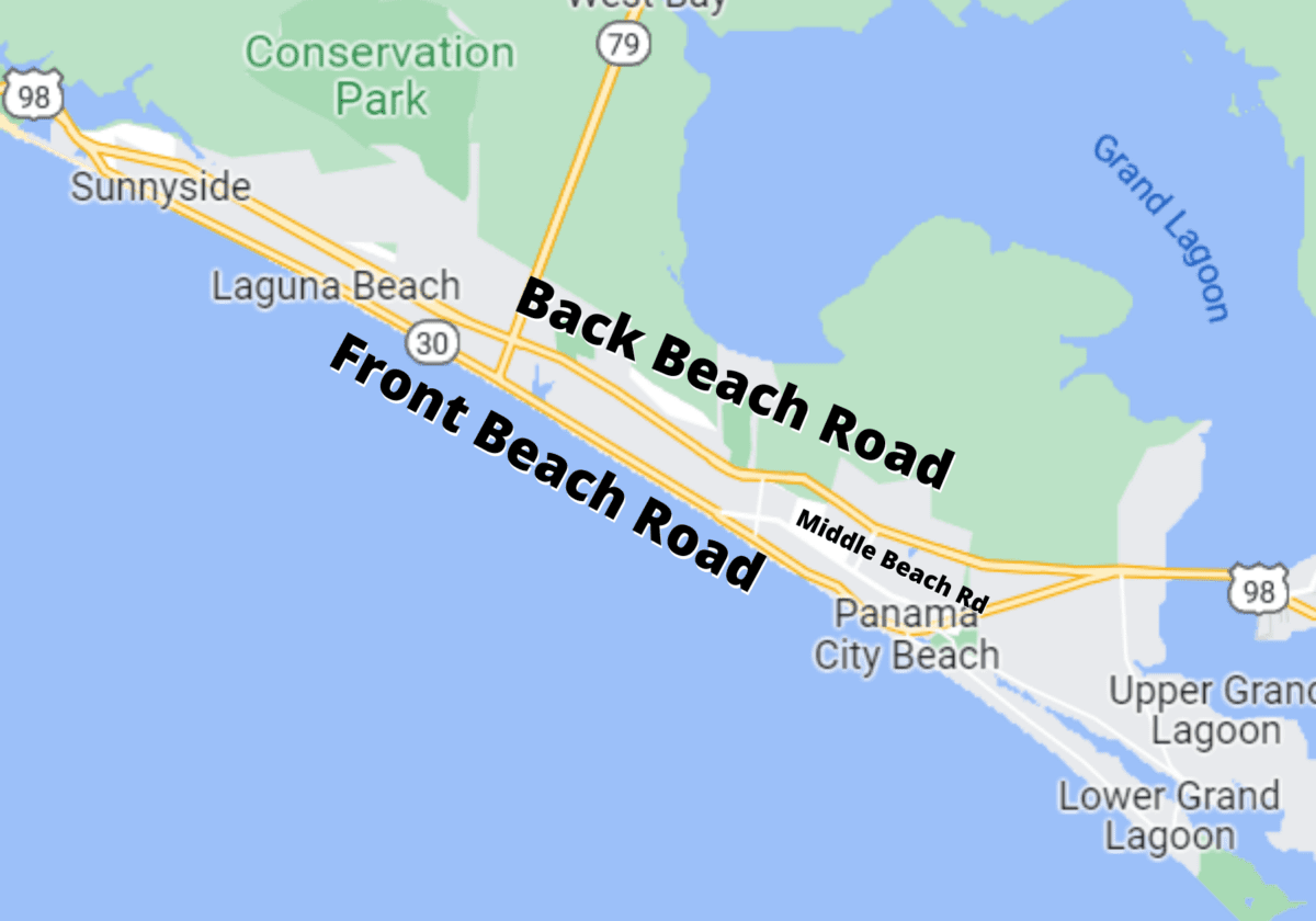 Google map image of Front Beach Road and Back Beach Road.